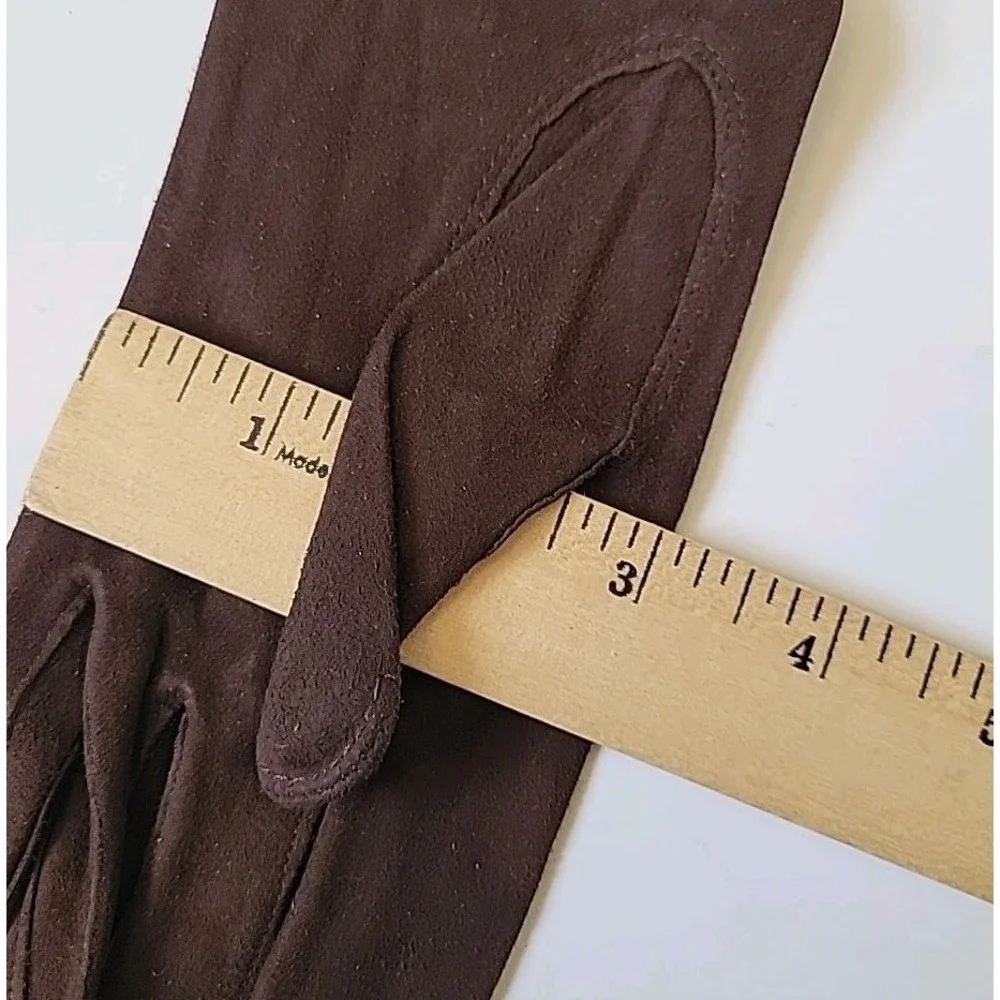 Miss Aris Gloves Vintage Suede‎ Bracelet Length Five Finger Chocolate Brown